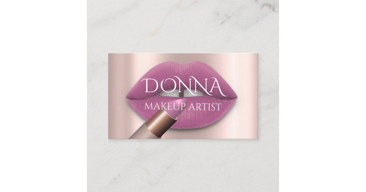 Blush Rose Lips QR Code Logo Makeup Lipstick Gloss Business Card | Zazzle