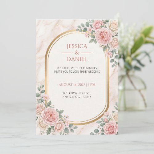 Blush Rose Marble Gold Arch Wedding Invitation
