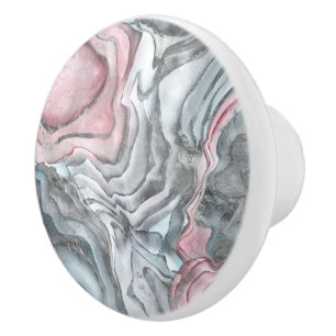 Blush rose marble - pastel pinks and silver ceramic knob