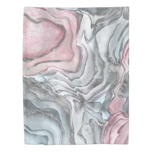Blush rose marble _ pastel pinks and silver duvet cover