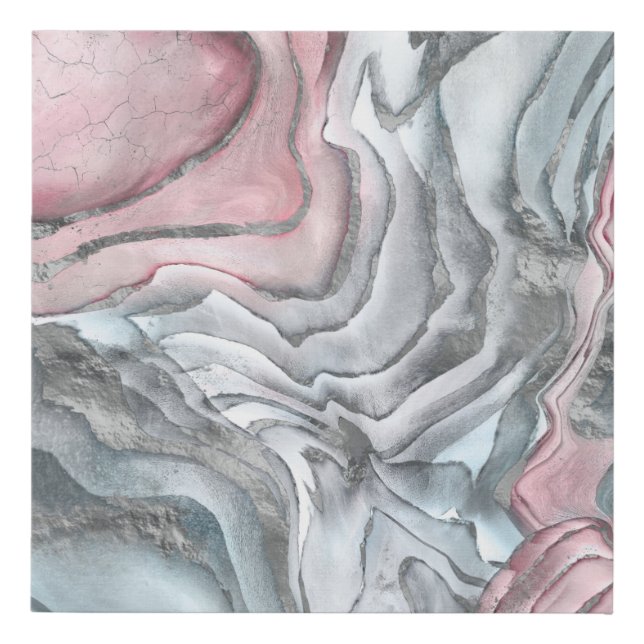 Blush rose marble - pastel pinks and silver faux canvas print (Front)