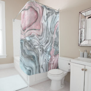 Blush rose marble - pastel pinks and silver shower curtain