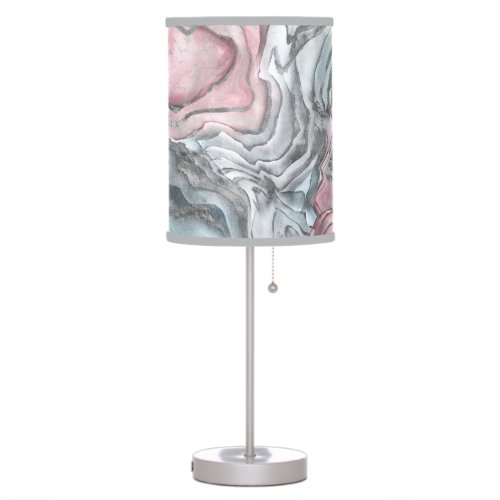 Blush rose marble _ pastel pinks and silver table lamp