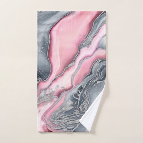 Blush rose marble _ pastel pinks grey and silver bath towel set