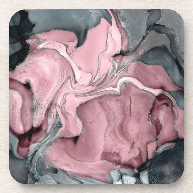 Blush rose marble - pastel pinks, grey and silver beverage coaster (Front)