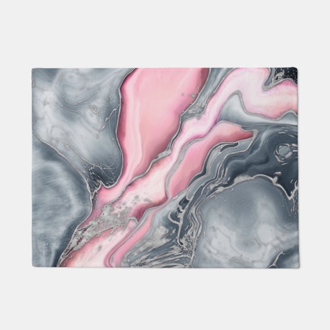 Blush rose marble - pastel pinks, grey and silver doormat (Front)