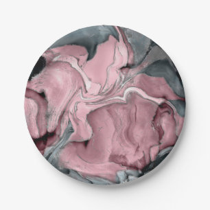 Blush rose marble - pastel pinks, grey and silver paper plates