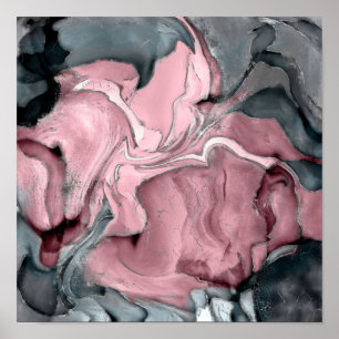 Blush rose marble - pastel pinks, grey and silver poster