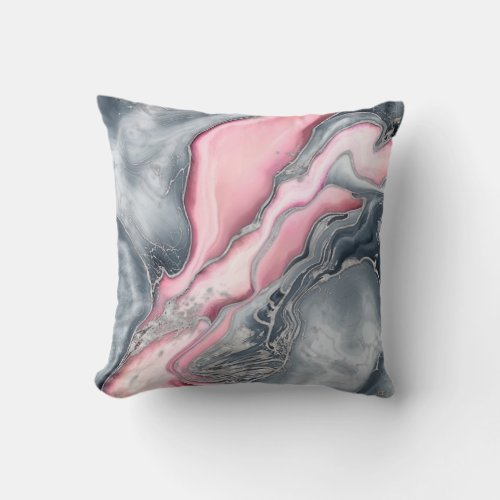 Blush rose marble _ pastel pinks grey and silver throw pillow