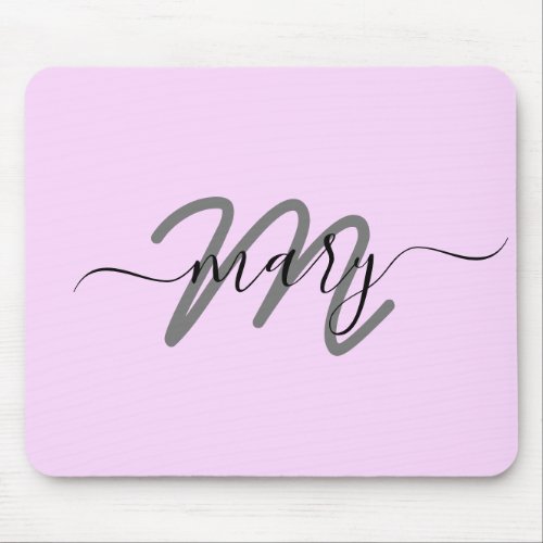 Blush Rose Minimal Name Monogram Pink Mouse Pad