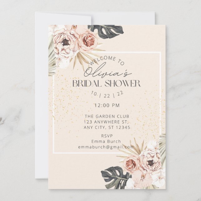 Blush Rose & Orchid Bridal Shower Invitation (Front)