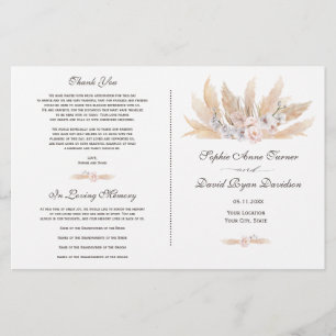 Blush Rose Orchid Pampas Grass Wedding Program