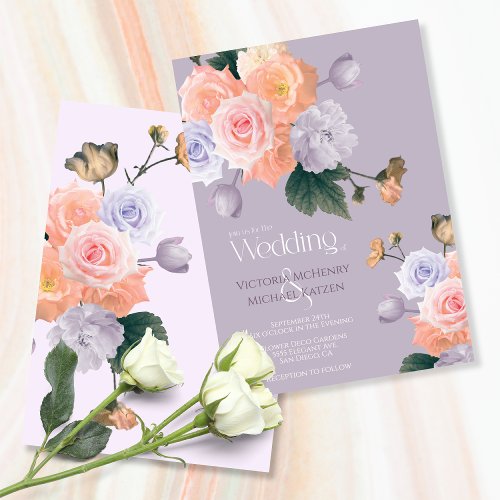 Blush Rose Pale Purple Modern Floral Wedding Invitation