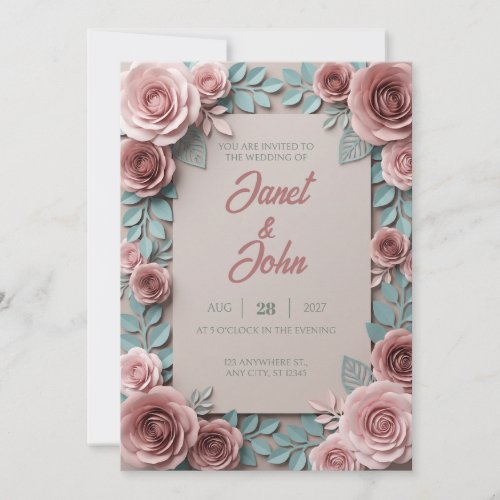 Blush Rose Papercut 3D Floral Wedding Invitation