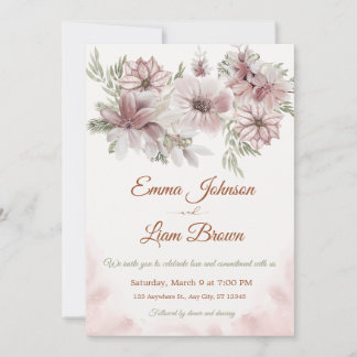 Blush Rose & Peach Floral Wedding Invitation