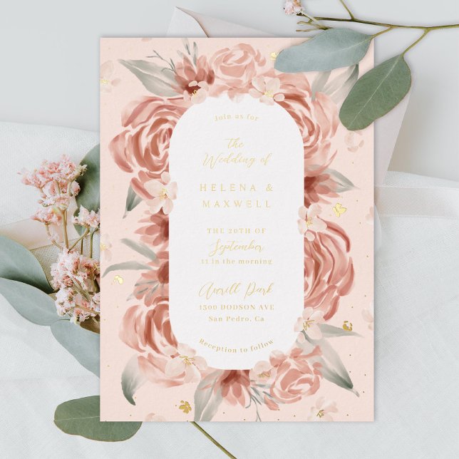 Blush Rose Peach Gold Wedding Foil Invitation (Creator Uploaded)