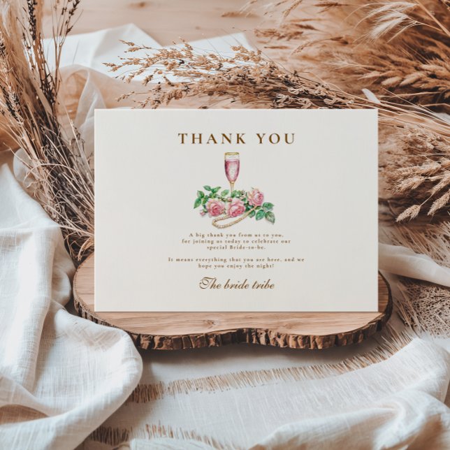 Blush Rose Pearls and Prosecco Bridal Shower Thank You Card (Creator Uploaded)
