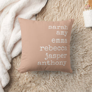 Blush Rose Personalized Family Names Monogram  Throw Pillow