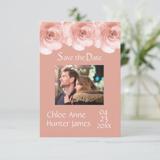 Blush Rose Photo Wedding Save The Date (Standing Front)