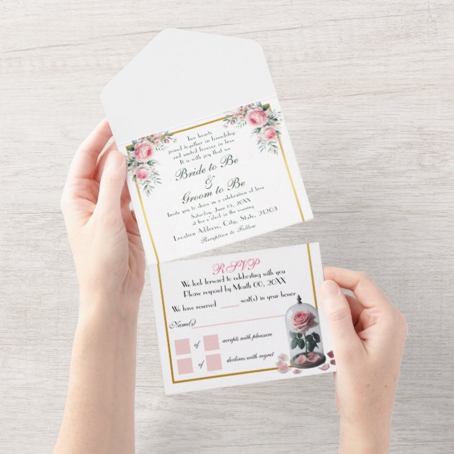 Blush rose, pink all in one invitation (Tearaway)