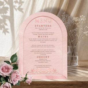Blush Rose Pink Embossed Arch Wedding Menu Invitation