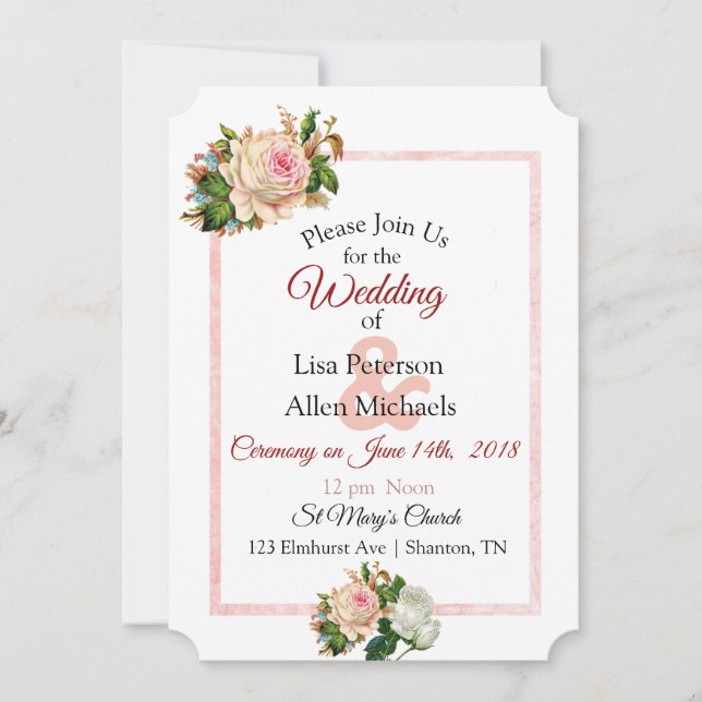 Blush Rose Pink Floral Wedding Invitation (Front)