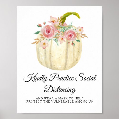 Blush Rose Pink Flower Pumpkin Social Distancing Poster