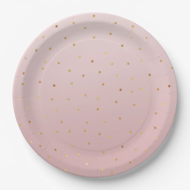 Blush Rose Pink Gold Confetti Sparkle Birthday Paper Plates (Front)