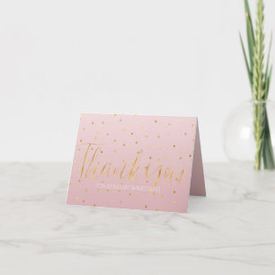 Blush Rose Pink Gold Confetti Sparkle Bridesmaid Letterpress Thank You Card