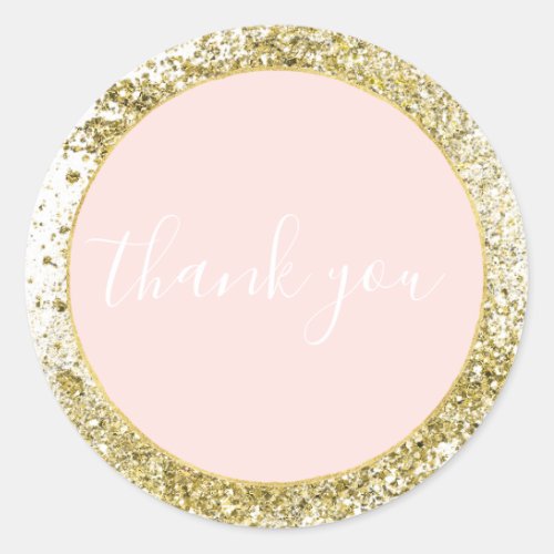 Blush Rose Pink Gold Confetti Sparkle Faux Glitter Classic Round Sticker