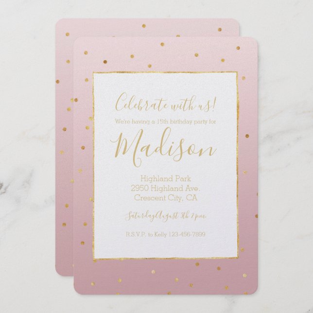 Blush Rose Pink Gold Confetti Sparkle Invitation (Front/Back)