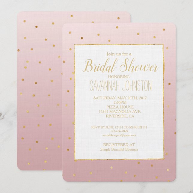 Blush Rose Pink Gold Confetti Sparkle Invitation (Front/Back)