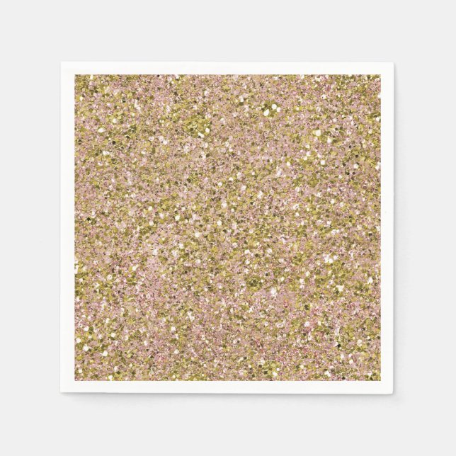 Blush Rose Pink & Gold Glam Glitter Party Sparkle Napkins (Front)