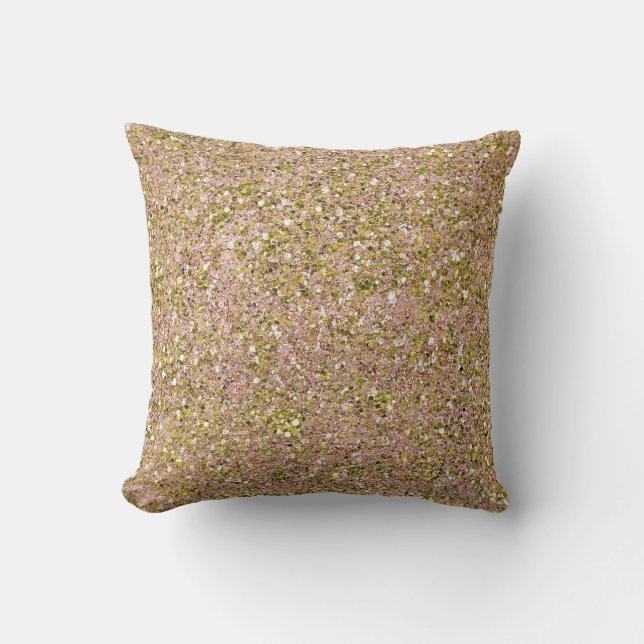 Blush Rose Pink & Gold Glam Glitter Sparkle Girly Throw Pillow (Front)