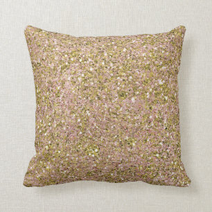 Blush Rose Pink & Gold Glam Glitter Sparkle Girly Throw Pillow