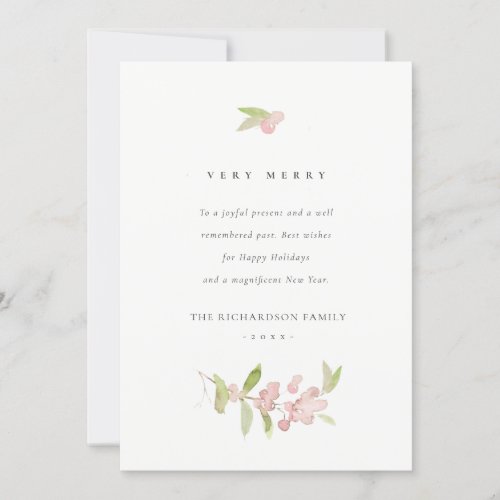 BLUSH ROSE PINK MINIMAL CALLIGRAPHY VERY MERRY HOLIDAY CARD