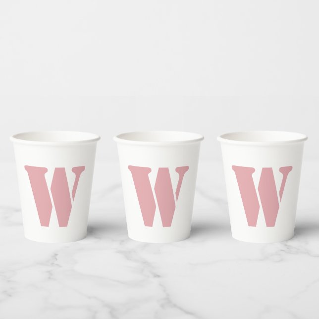 Blush Rose Pink Minimalist Family Monogram Letter  Paper Cups (Multi)