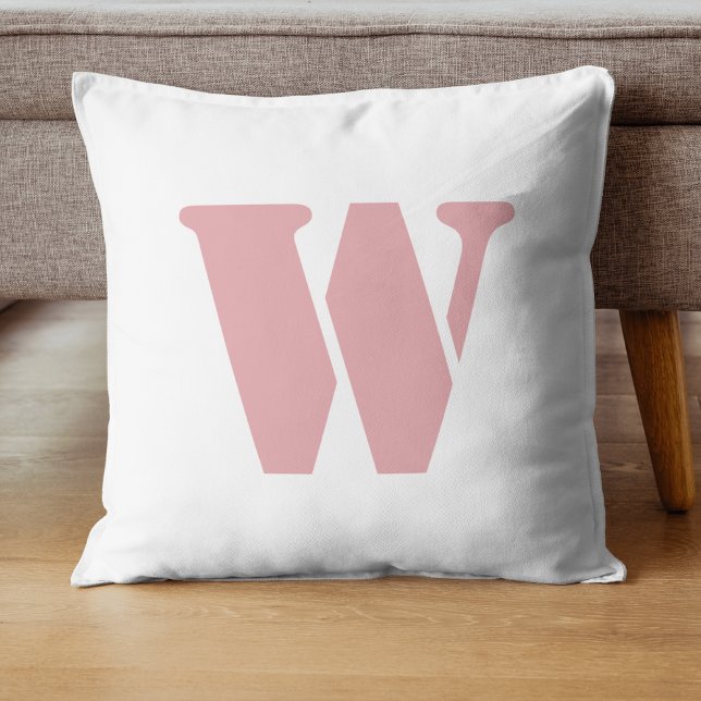 Blush Rose Pink Minimalist Family Monogram Letter  Throw Pillow (Creator Uploaded)