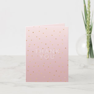 Blush Rose Pink Ombre Gold Confetti Sparkle Letterpress Thank You Card