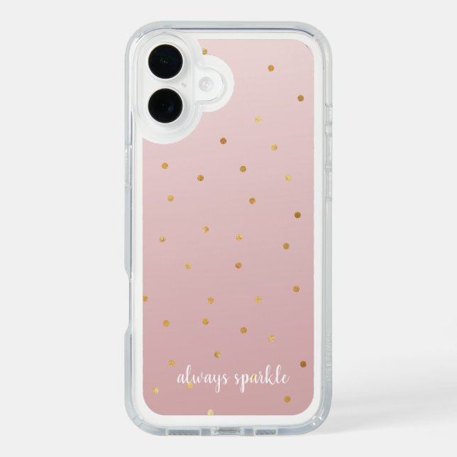 Blush Rose Pink Ombre Gold Confetti Sparkle Speck iPhone Case (Front)