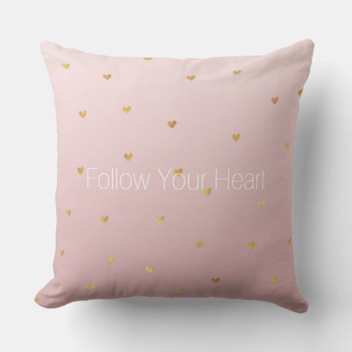 Blush Rose Pink Ombre Gold Hearts Throw Pillow