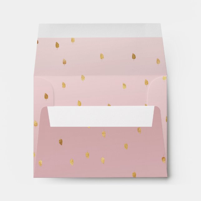 Blush Rose Pink Ombre Gold Leaves Envelope (Back (Bottom))
