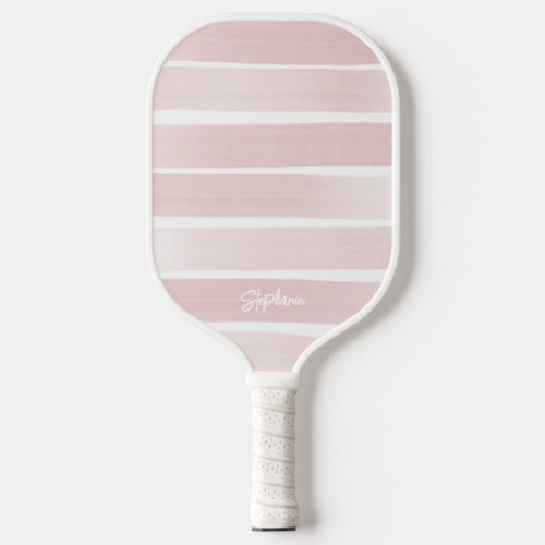 Blush Rose Pink Painted Stripes Custom Text Pickleball Paddle