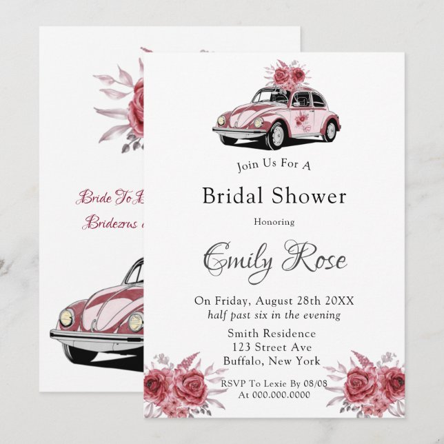 Blush Rose Pink Peony Oleander Bridal Shower Invitation (Front/Back)