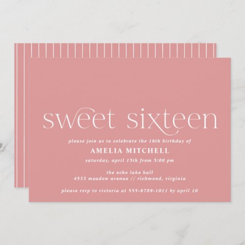 Blush Rose Pink Sweet Sixteen Modern 16th Birthday Invitation