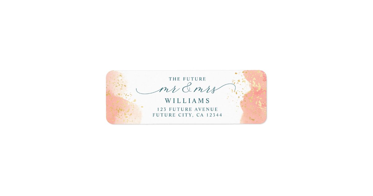 Blush Rose Pink Watercolor Gold Return Address Label | Zazzle