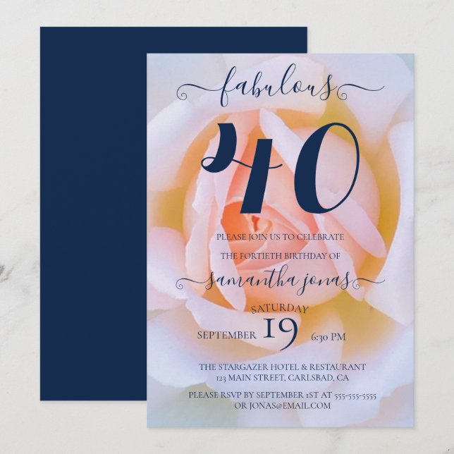 Blush rose pink white 40th birthday party invitati invitation (Front/Back)
