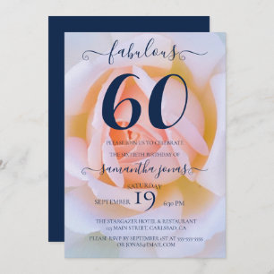 Blush rose pink white 60th birthday party invitation