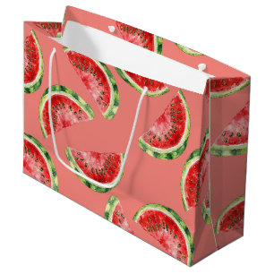 Blush Rose Red Green Watermelons Birthday Large Gift Bag