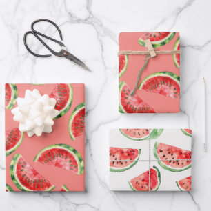Blush Rose Red Green Watermelons Birthday Wrapping Paper Sheets